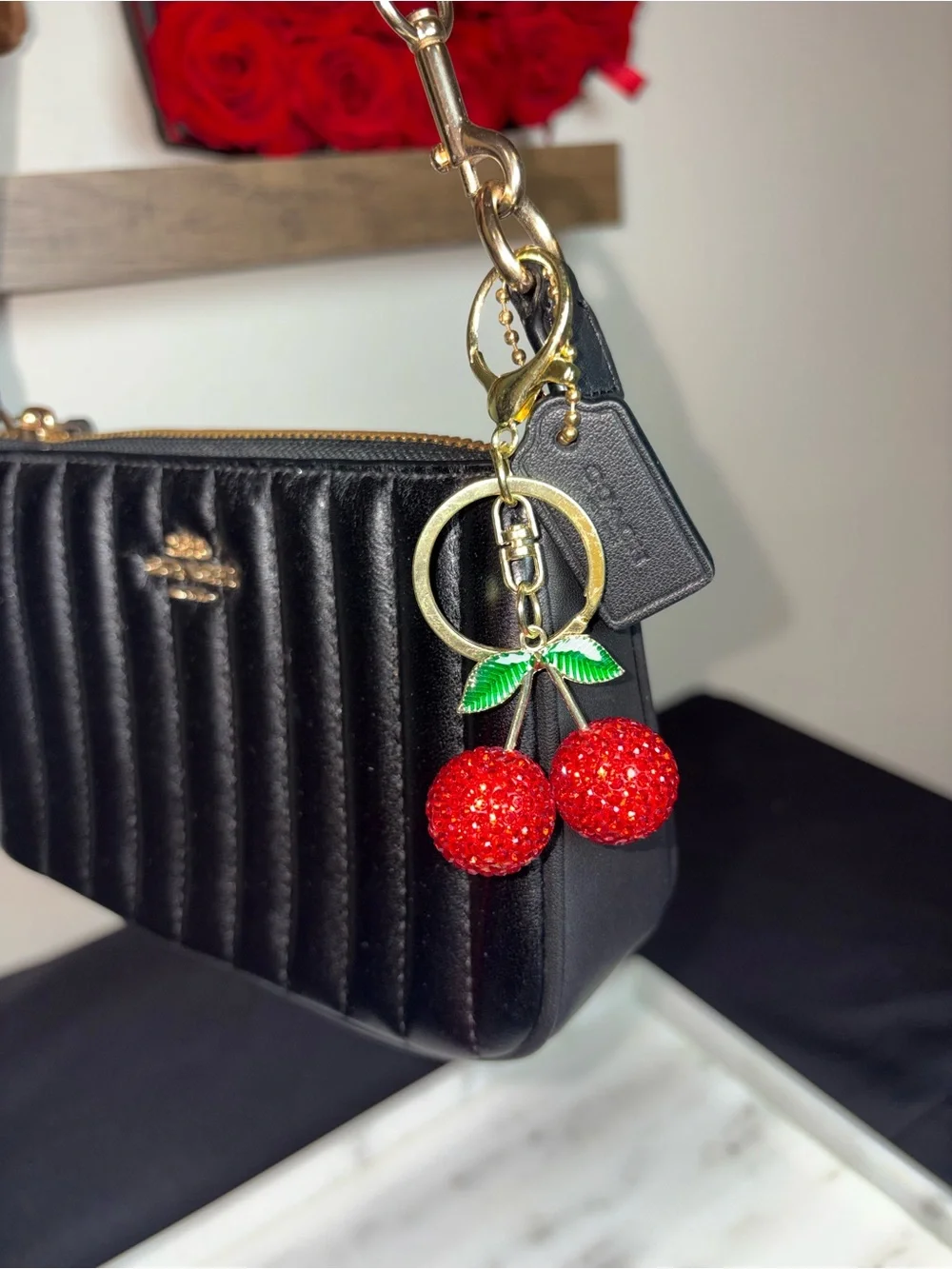Gold Cherry Bag Charm Keychain